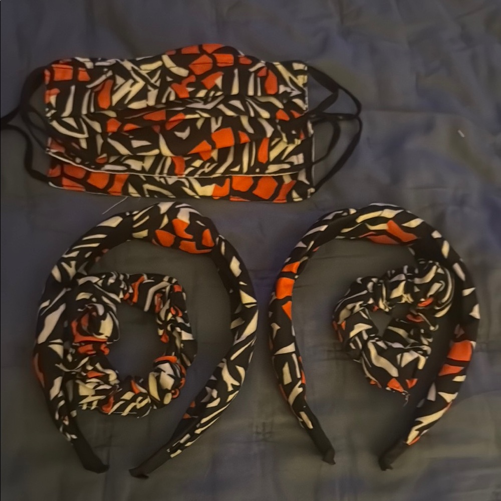Colorful Patterned Hair Accessories and Masks Set